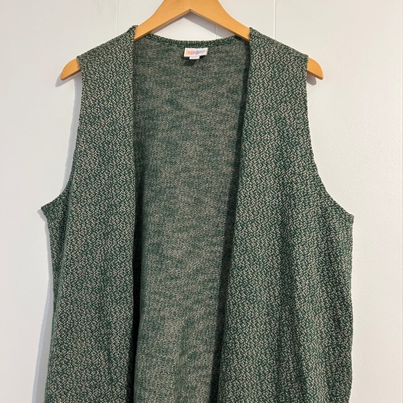 Lularoe Sleeveless Long Vest Green Tan Geometric Pattern XL - Picture 4 of 10